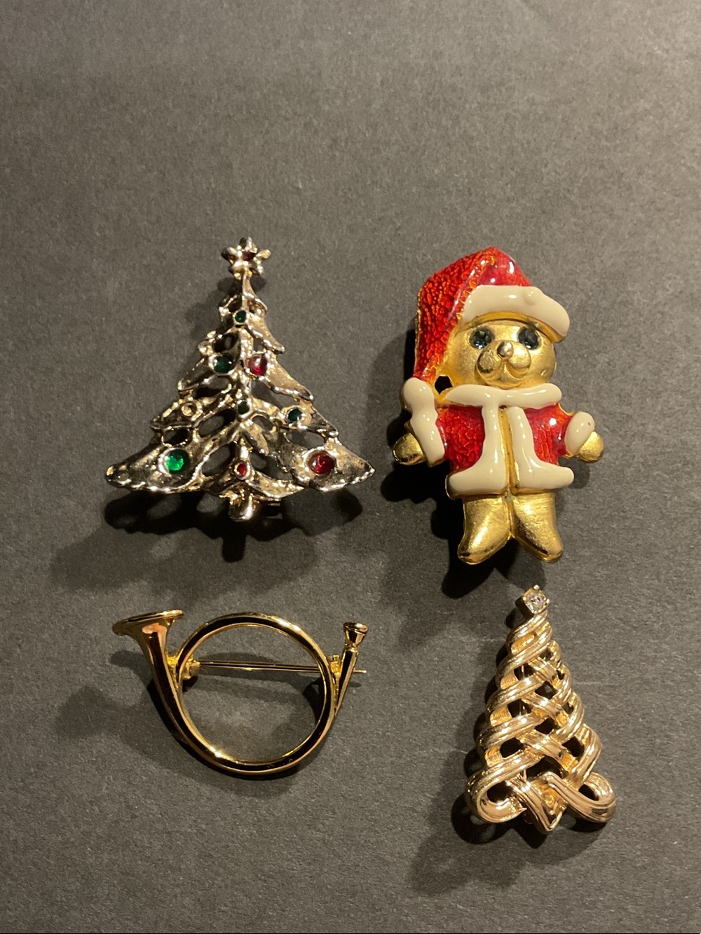 Vintage Holiday Brooch Set - Red, Gold, Green Accents